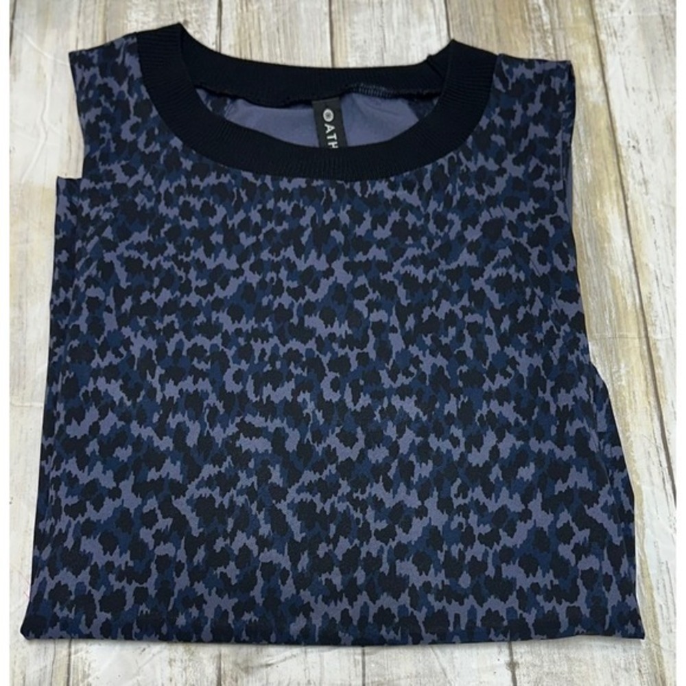 Athleta Blue Black Print Sleeveless Zepher Tank Top High Low Hem Small